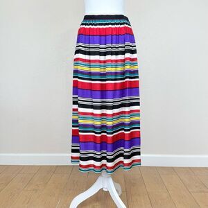 Vintage 1970s-80s Joan Leslie Striped Silk Midi Skirt by Herbert Kasper 10 / S